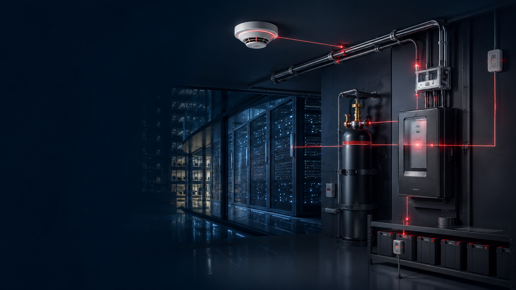 Intelligent fire detection and suppression protecting a mission-critical facility